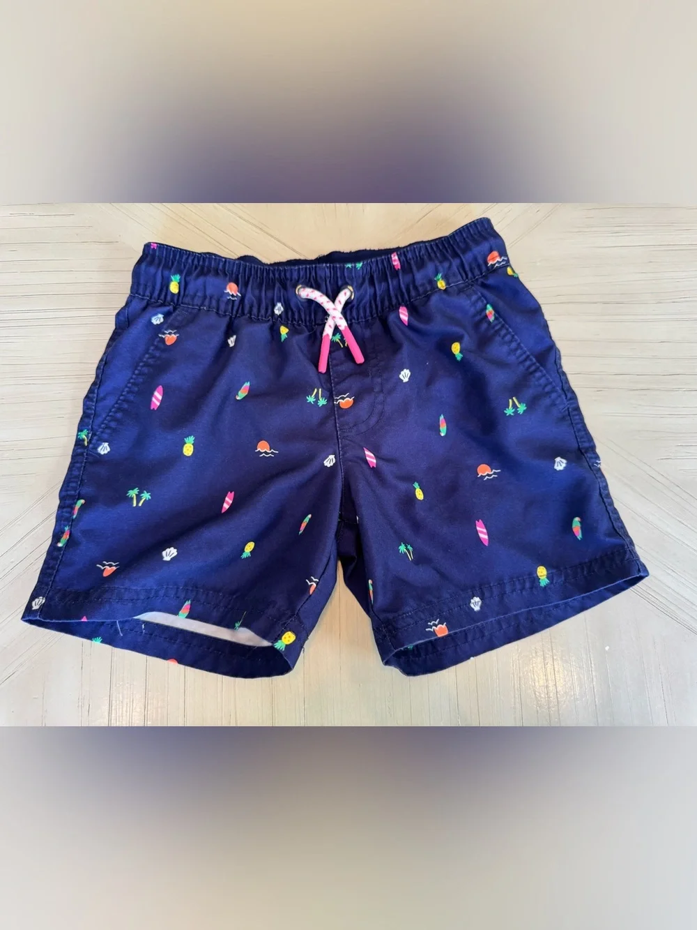 Cat & Jack Boys’ Swim Trunks Shorts XS 4/5 Navy Tropical Print